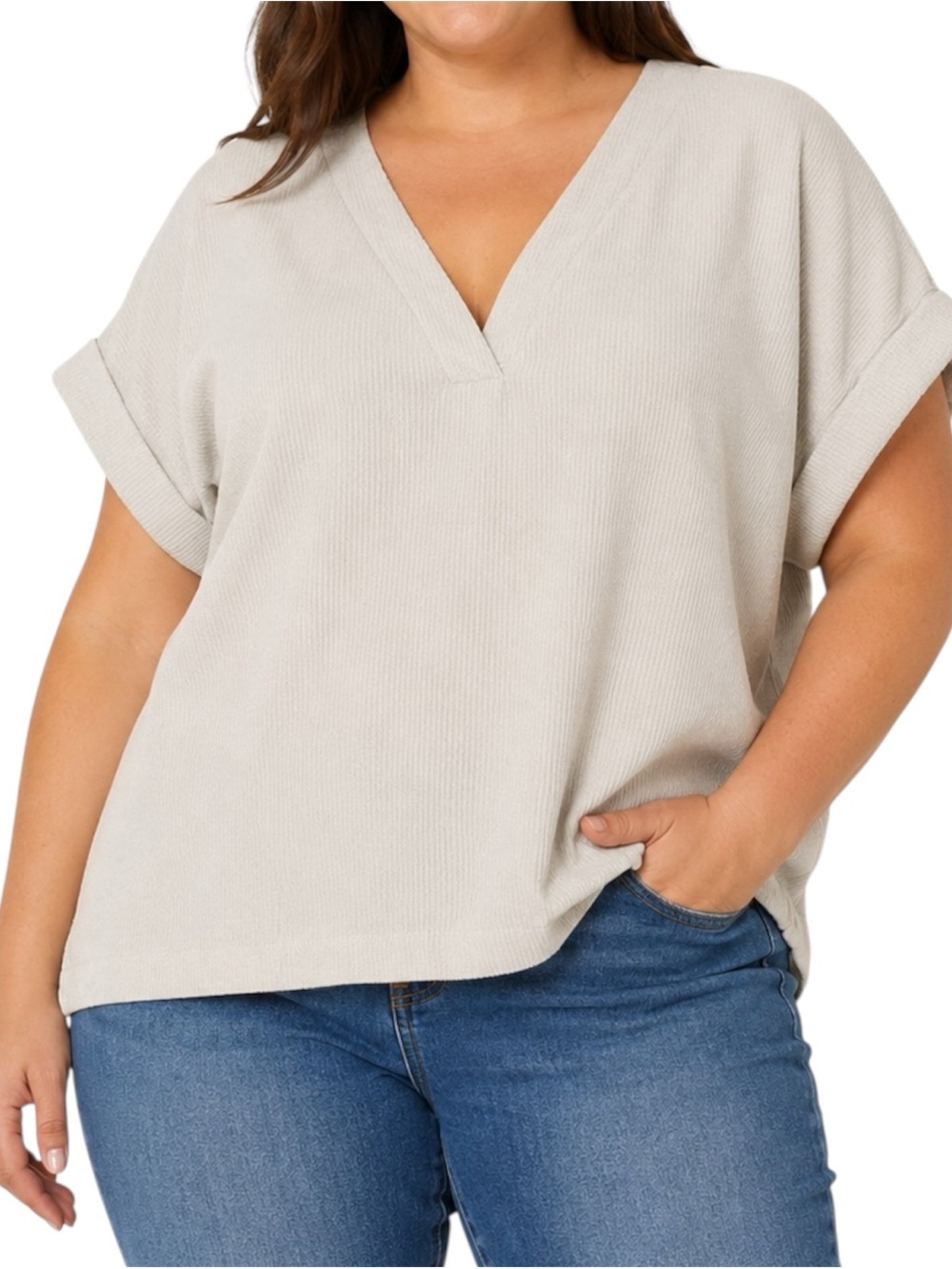 Madewell Collette Drapey Corduroy Top XL Cream V Neck Button Back Short Sleeve